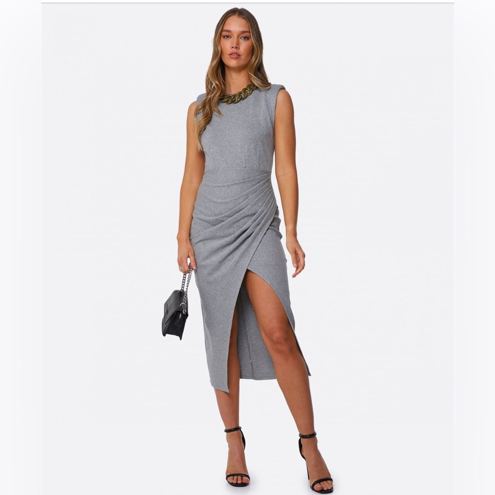 Self Portrait Marl Jersey Midi Dress in Grey